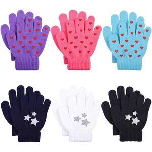 6 Pairs Kids Warm Magic Gloves Winter Stretchy Knit Gloves